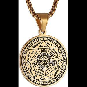 Vintage Stainless Steel The Seal of The Seven Archangels Pendant Necklaces 22"